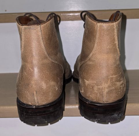 Photo by Gonzo on December 7, 2025 of the Grant Stone Garrison Boot in C.F. Stead Natural Waxy Commander Suede.