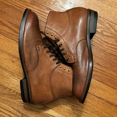 Photo by drwatcherman on January 4, 2024 of the Iron Boots x Østmo Type 1 in Maryam Light Brown Washed Horsehide.
