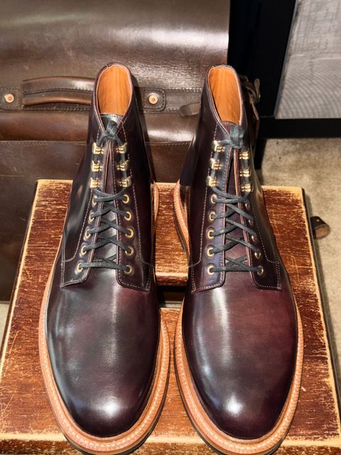 Photo by HeritageWearingPatriot on July 6, 2026 of the Grant Stone Edward Boot in Horween Marbled Color 8 Shell Cordovan.