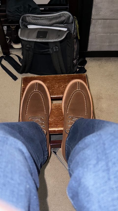 Photo by HeritageWearingPatriot on January 23, 2025 of the Grant Stone Ottawa Boot in C.F. Stead Bourbon Repello Calf Suede.