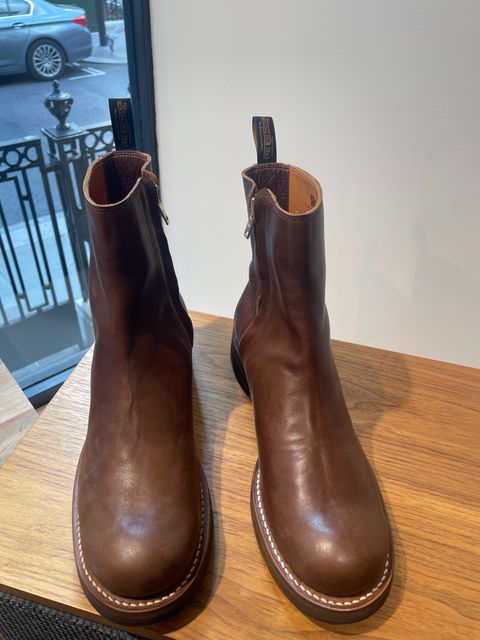 Photo by HeritageWearingPatriot on July 15, 2026 of the Rolling Dub Trio Casper Boot in brown horsehide.