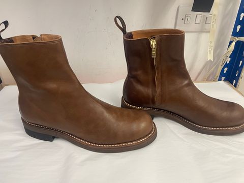 Photo by HeritageWearingPatriot on July 15, 2026 of the Rolling Dub Trio Casper Boot in brown horsehide.