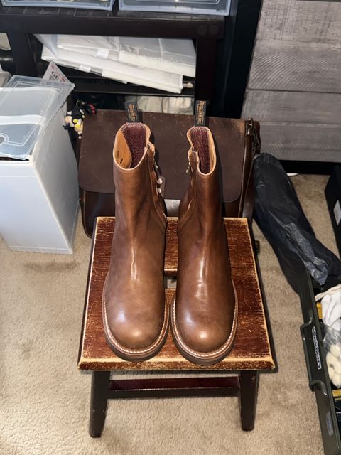Photo by HeritageWearingPatriot on July 20, 2026 of the Rolling Dub Trio Casper Boot in brown horsehide.