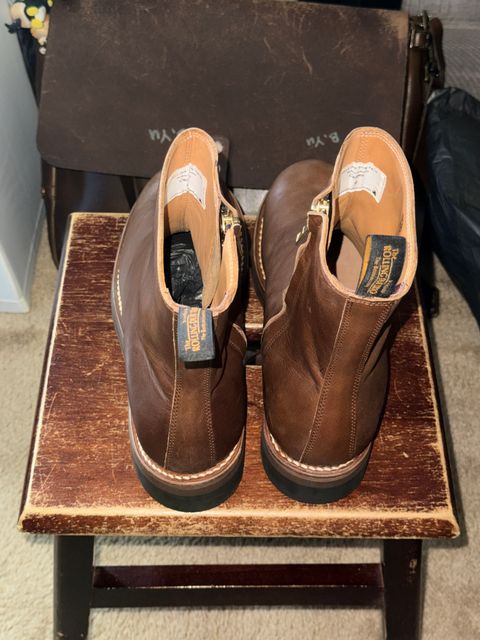 Photo by HeritageWearingPatriot on July 20, 2026 of the Rolling Dub Trio Casper Boot in brown horsehide.