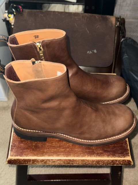 Photo by HeritageWearingPatriot on July 20, 2026 of the Rolling Dub Trio Casper Boot in brown horsehide.