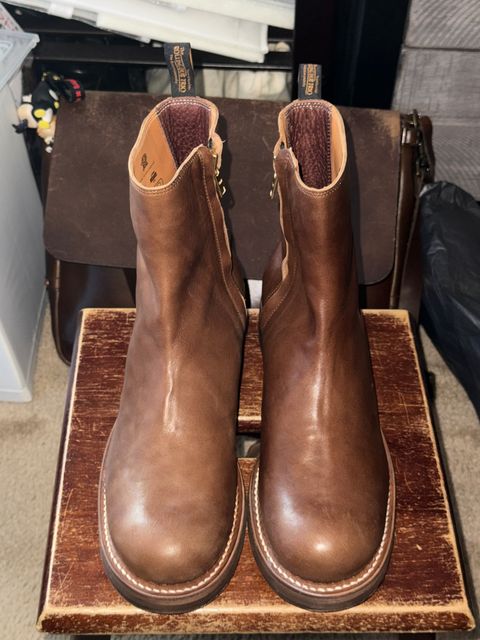 Photo by HeritageWearingPatriot on July 20, 2026 of the Rolling Dub Trio Casper Boot in brown horsehide.