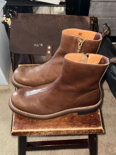 Photo by HeritageWearingPatriot on July 20, 2026 of the Rolling Dub Trio Casper Boot in brown horsehide.