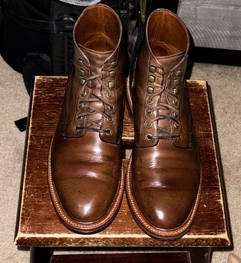 Photo by HeritageWearingPatriot on February 12, 2025 of the Grant Stone Diesel Boot in Horween Dune Chromexcel.