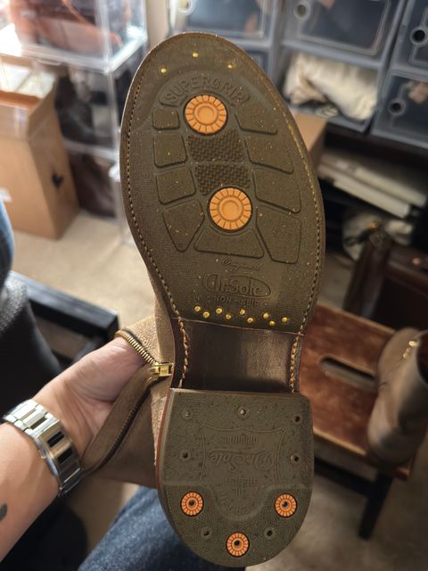 Photo by HeritageWearingPatriot on July 17, 2026 of the Grant Stone Elias in Horween Natural Chromexcel Roughout.