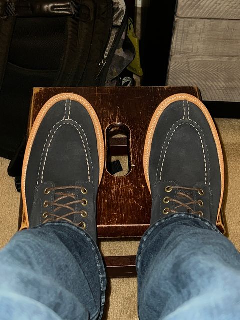 Photo by HeritageWearingPatriot on September 9, 2023 of the Grant Stone Ottawa Boot in C.F. Stead Navy Blue Janus Calf Suede.