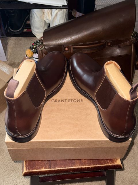 Photo by HeritageWearingPatriot on June 11, 2026 of the Grant Stone Chelsea Boot in Horween Crimson Chromexcel.
