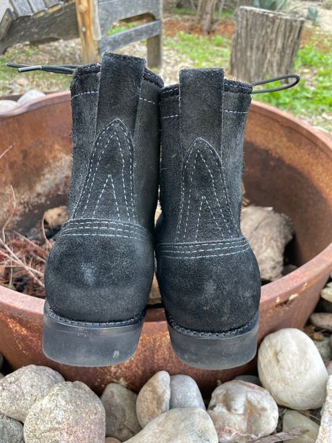 Photo by shakincheese on January 4, 2026 of the Wesco /x The Shop Black DH Service Boot in Seidel Black Oil Tan Roughout.