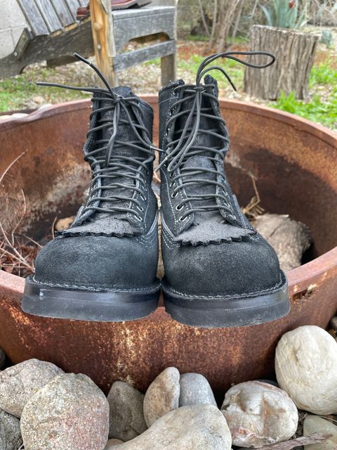 Photo by shakincheese on January 4, 2026 of the Wesco /x The Shop Black DH Service Boot in Seidel Black Oil Tan Roughout.