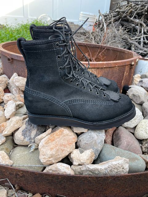 Photo by shakincheese on January 4, 2026 of the Wesco /x The Shop Black DH Service Boot in Seidel Black Oil Tan Roughout.