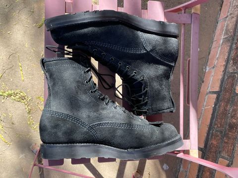 Photo by shakincheese on February 1, 2026 of the Wesco /x The Shop Black DH Service Boot in Seidel Black Oil Tan Roughout.