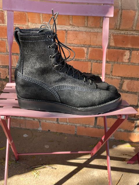 Photo by shakincheese on February 1, 2026 of the Wesco /x The Shop Black DH Service Boot in Seidel Black Oil Tan Roughout.