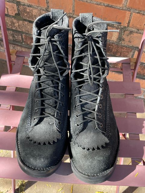 Photo by shakincheese on February 1, 2026 of the Wesco /x The Shop Black DH Service Boot in Seidel Black Oil Tan Roughout.