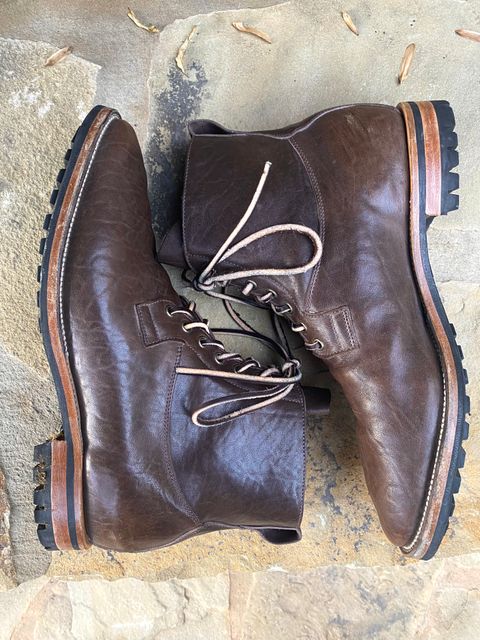 Photo by nathanjcreel on November 4, 2022 of the Viberg Country Boot in Maryam Brown Washed Horse.