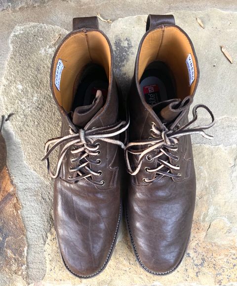 Photo by nathanjcreel on November 4, 2022 of the Viberg Country Boot in Maryam Brown Washed Horse.