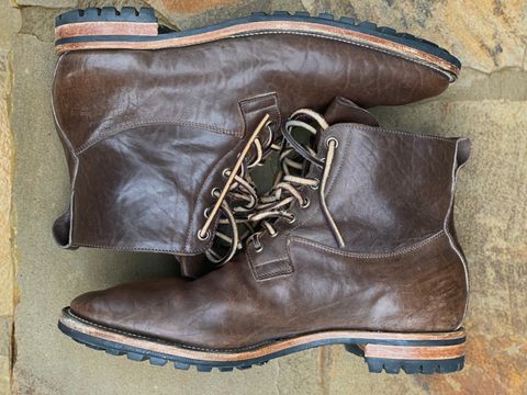 Photo by nathanjcreel on December 4, 2022 of the Viberg Country Boot in Maryam Brown Washed Horse.