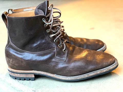 Photo by nathanjcreel on February 4, 2023 of the Viberg Country Boot in Maryam Brown Washed Horse.