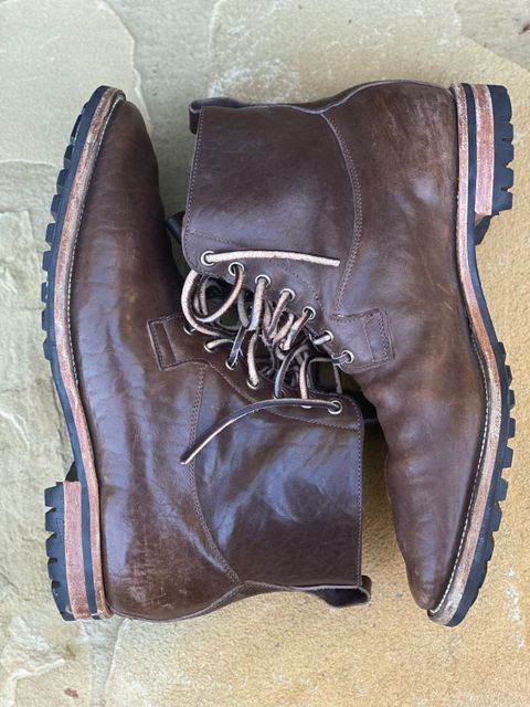 Photo by nathanjcreel on March 5, 2023 of the Viberg Country Boot in Maryam Brown Washed Horse.