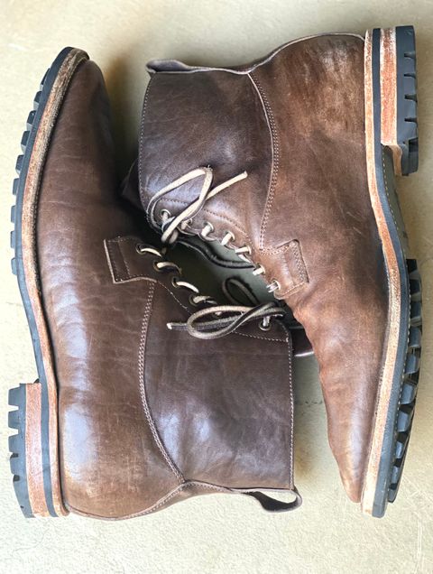 Photo by nathanjcreel on April 1, 2023 of the Viberg Country Boot in Maryam Brown Washed Horse.