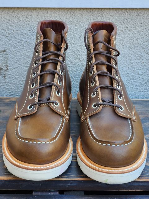 Photo by denimhound on October 4, 2022 of the John Lofgren Moc Toe Boots in Horween Olive Chromexcel.