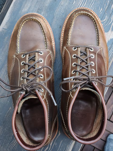 Photo by denimhound on March 4, 2023 of the John Lofgren Moc Toe Boots in Horween Olive Chromexcel.