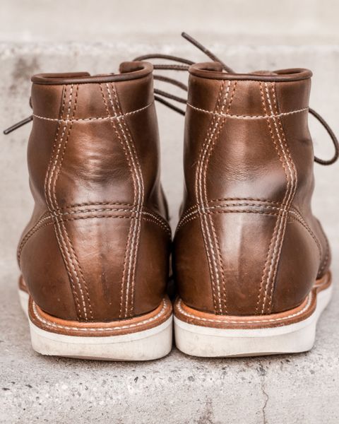 Photo by denimhound on April 5, 2023 of the John Lofgren Moc Toe Boots in Horween Olive Chromexcel.