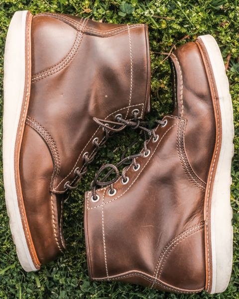 Photo by denimhound on April 5, 2023 of the John Lofgren Moc Toe Boots in Horween Olive Chromexcel.