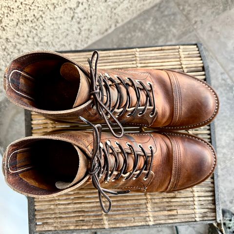 Photo by bootscootboogie on February 6, 2023 of the Red Wing Iron Ranger in S.B. Foot Copper Rough and Tough.