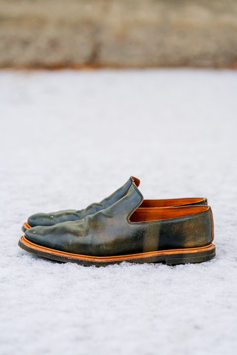 Photo by amvoith on December 4, 2022 of the Viberg Slipper in Horween Black Scuffed Shell Cordovan.