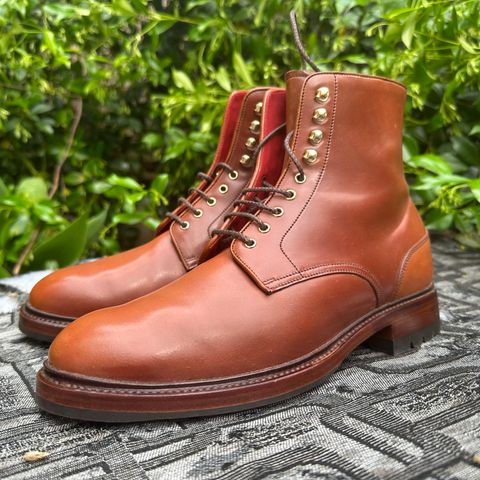 View photo of Carmina Work Boots 80791 in Horween Amaretto Shell Cordovan