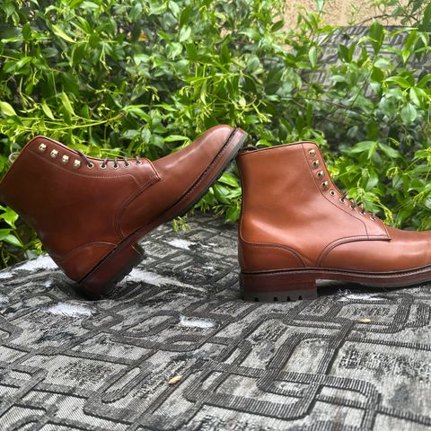 View photo of Carmina Work Boots 80791 in Horween Amaretto Shell Cordovan