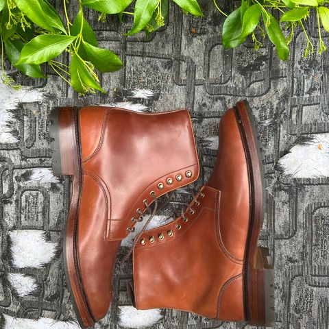 View photo of Carmina Work Boots 80791 in Horween Amaretto Shell Cordovan