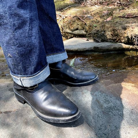 View photo of Viberg Engineer in Maryam Black Teacore Horsebutt