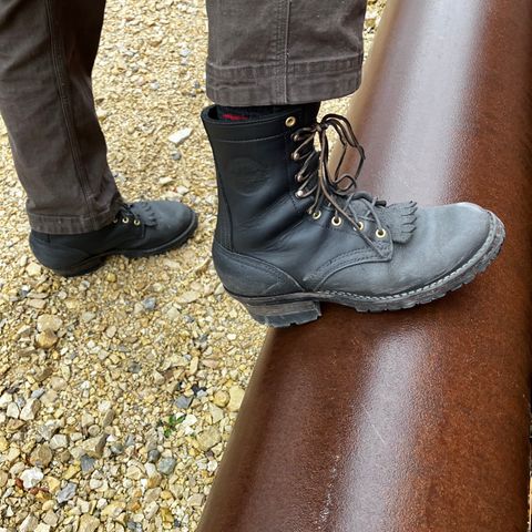 View photo of Frank's Boots Type 2 Highlander in Seidel Black Oil Tan Roughout