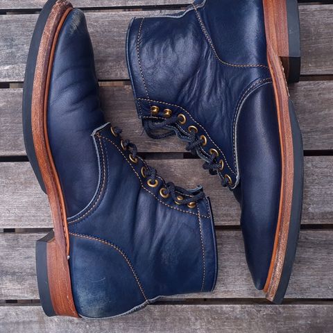 View photo of Y'2 Leather Work Boot in Indigo Horsehide