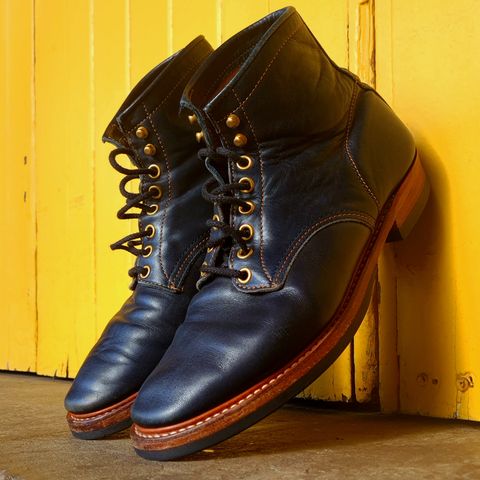 View photo of Y'2 Leather Work Boot in Indigo Horsehide