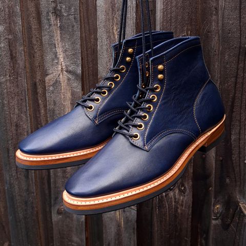 View photo of Y'2 Leather Work Boot in Indigo Horsehide