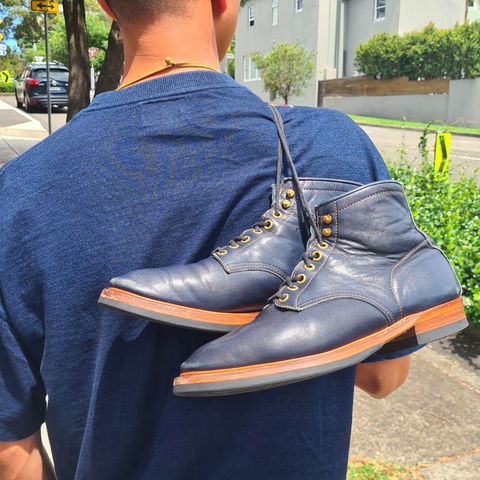 View photo of Y'2 Leather Work Boot in Indigo Horsehide