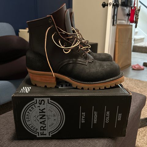 View photo of Frank's Boots Type 2 Highlander in Black Roughout Work Leather & Seidel Mocha Oil Tan