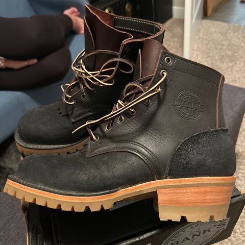 View photo of Frank's Boots Type 2 Highlander in Black Roughout Work Leather & Seidel Mocha Oil Tan