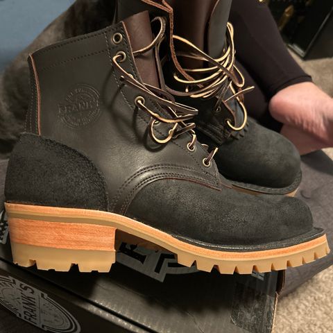 View photo of Frank's Boots Type 2 Highlander in Black Roughout Work Leather & Seidel Mocha Oil Tan