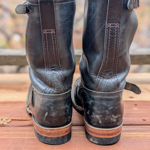 View photo of Wesco Mister Lou in Maryam Petrolio Waxed Black Horsehide