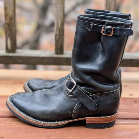 View photo of Wesco Mister Lou in Maryam Petrolio Waxed Black Horsehide