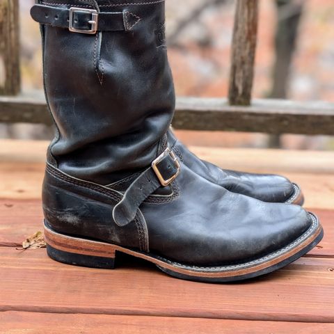 View photo of Wesco Mister Lou in Maryam Petrolio Waxed Black Horsehide