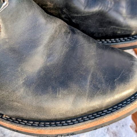 View photo of Wesco Mister Lou in Maryam Petrolio Waxed Black Horsehide