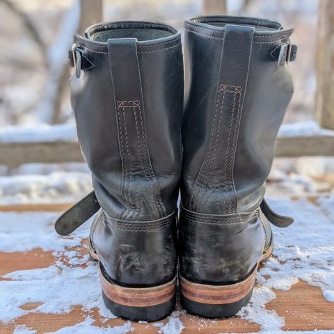 View photo of Wesco Mister Lou in Maryam Petrolio Waxed Black Horsehide